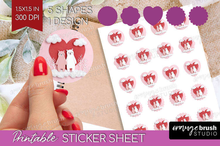 Valentine Papercut Round Sticker - Couple Animals Printable