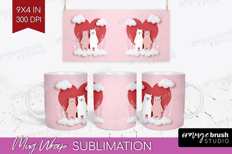 Valentine Papercut Mug Wrap - Couple Animals Mug PNG