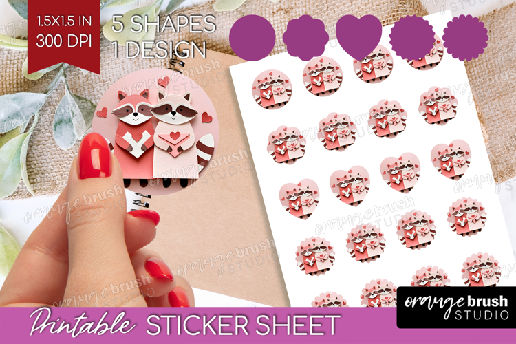Valentine Papercut Round Sticker - Couple Animals Printable