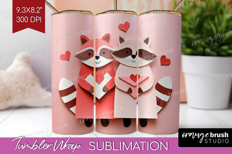 Valentine Papercut Tumbler Wrap - Couple Animals Tumbler PNG