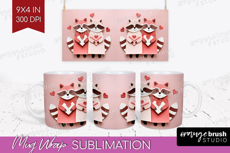 Valentine Papercut Mug Wrap - Couple Animals Mug PNG