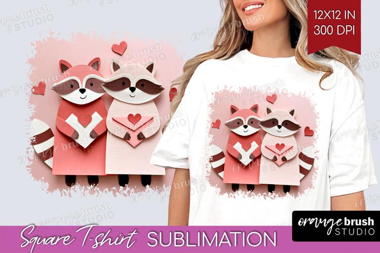 Valentine Papercut Square Tshirt Background - Couple Animals