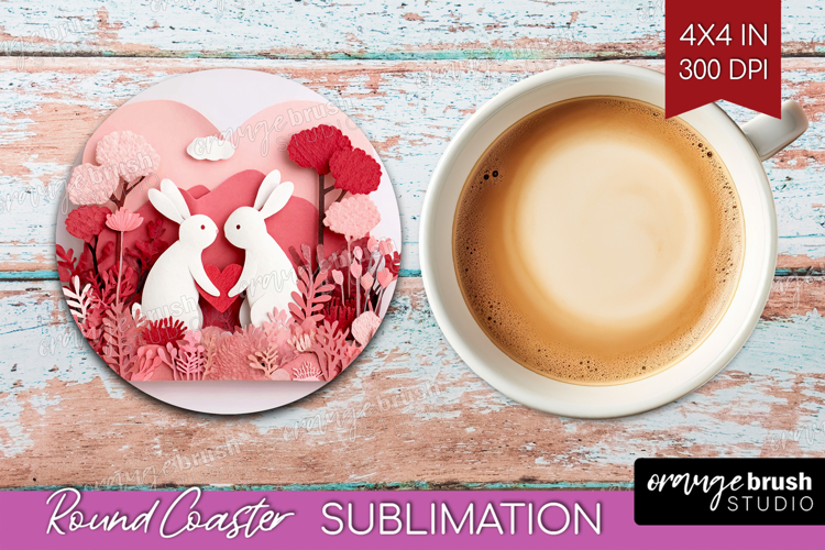 Valentine Papercut Round Coaster - Couple Animals Coaster