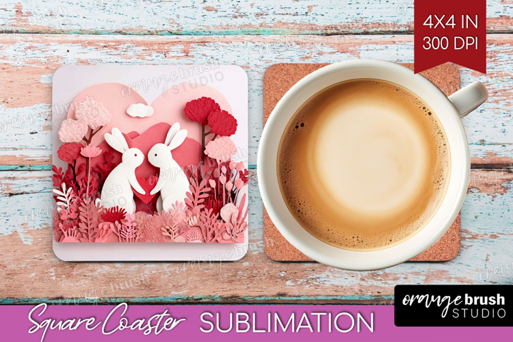 Valentine Papercut Square Coaster - Couple Animals Coaster