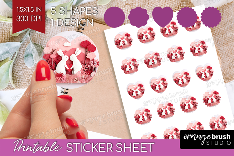 Valentine Papercut Round Sticker - Couple Animals Printable