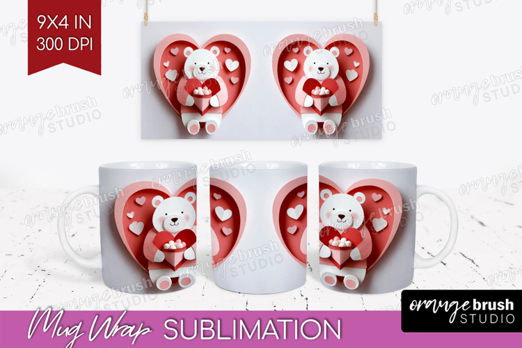 Valentine Papercut Mug Wrap - Couple Animals Mug PNG