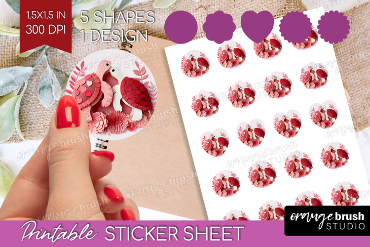 Valentine Papercut Round Sticker - Couple Animals Printable