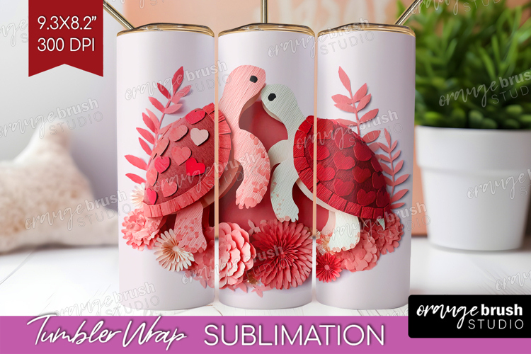 Valentine Papercut Tumbler Wrap - Couple Animals Tumbler PNG