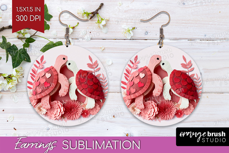 Valentine Papercut Round Earrings - Couple Animals PNG