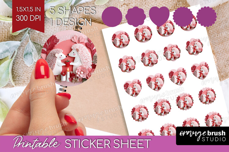 Valentine Papercut Round Sticker - Couple Animals Printable example image 1