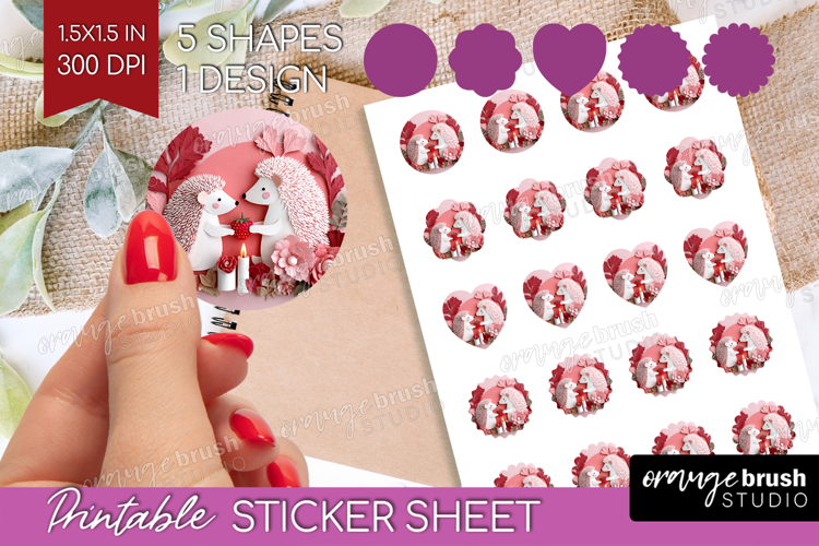 Valentine Papercut Round Sticker - Couple Animals Printable