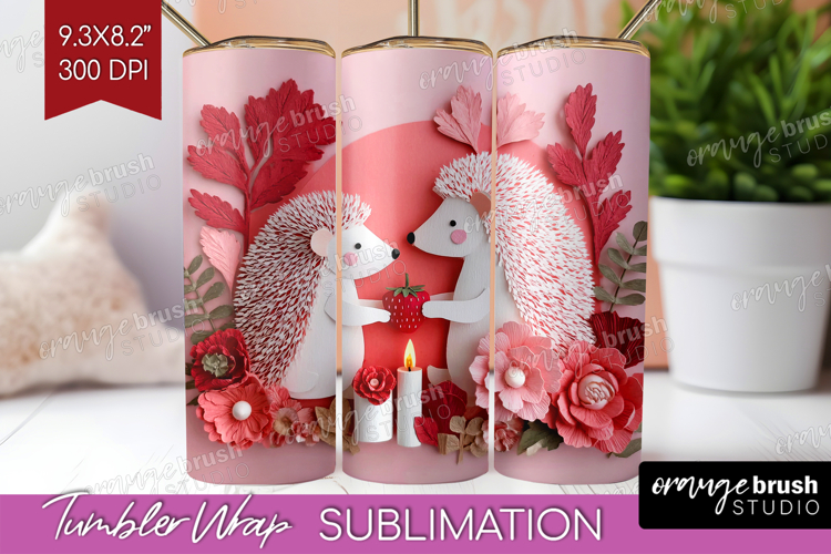 Valentine Papercut Tumbler Wrap - Couple Animals Tumbler PNG
