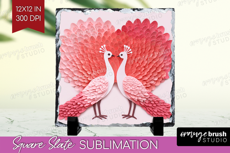 Valentine Papercut Slate PNG - Couple Animals Square Slate