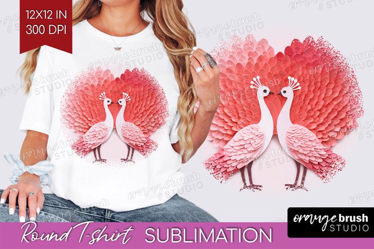 Valentine Papercut Round Tshirt Background - Couple Animals