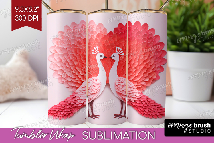 Valentine Papercut Tumbler Wrap - Couple Animals Tumbler PNG
