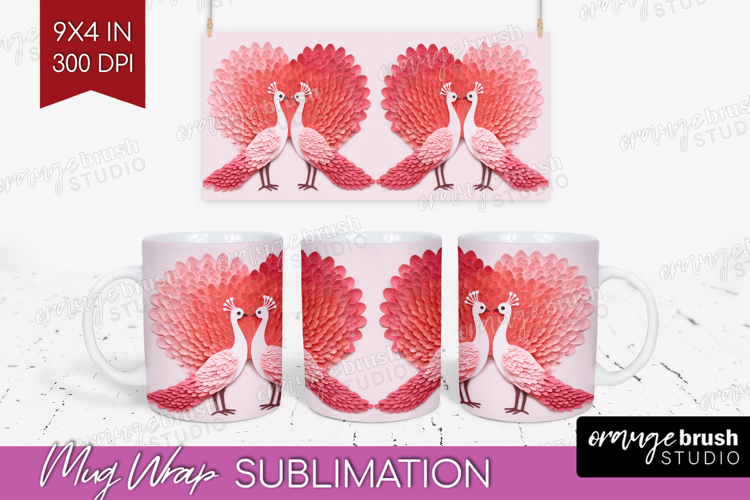 Valentine Papercut Mug Wrap - Couple Animals Mug PNG