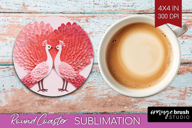 Valentine Papercut Round Coaster - Couple Animals Coaster