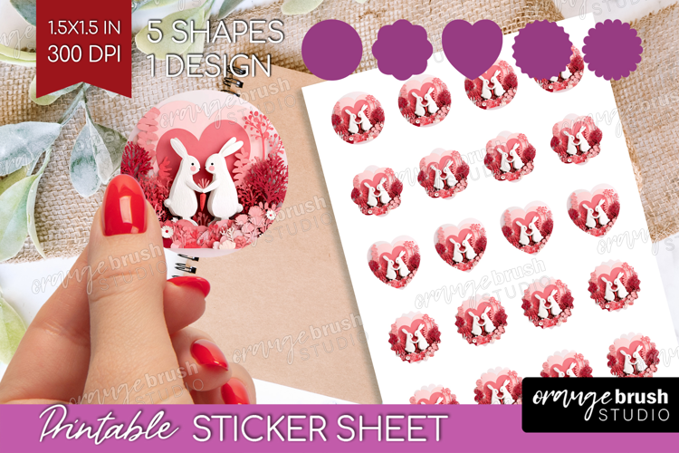 Valentine Papercut Round Sticker - Couple Animals Printable