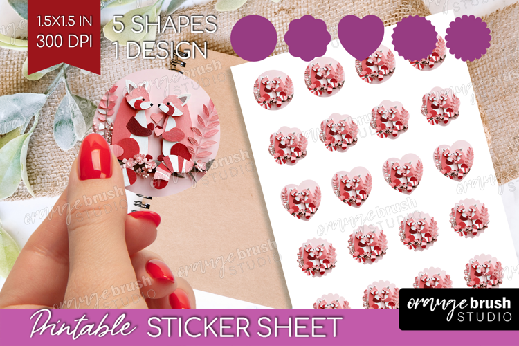 Valentine Papercut Round Sticker - Couple Animals Printable