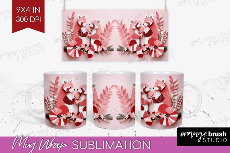 Valentine Papercut Mug Wrap - Couple Animals Mug PNG