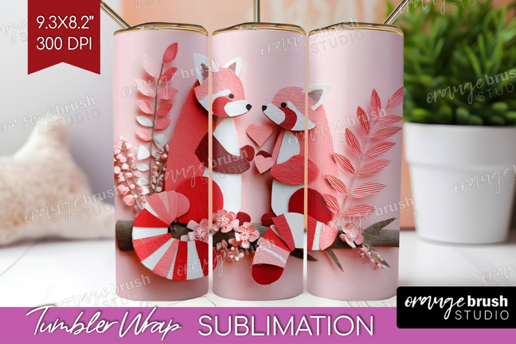 Valentine Papercut Tumbler Wrap - Couple Animals Tumbler PNG