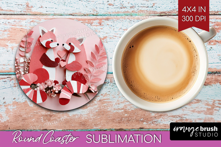 Valentine Papercut Round Coaster - Couple Animals Coaster