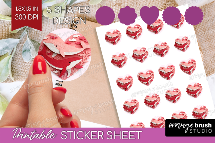 Valentine Papercut Round Sticker - Couple Animals Printable