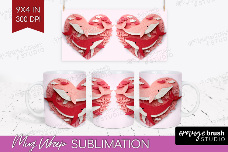 Valentine Papercut Mug Wrap - Couple Animals Mug PNG