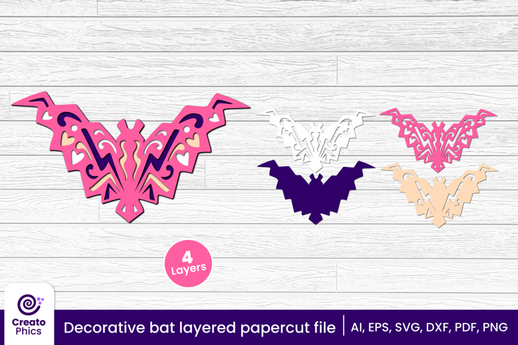 Decorative bat 3d layered papercut, laser cut craft fall SVG