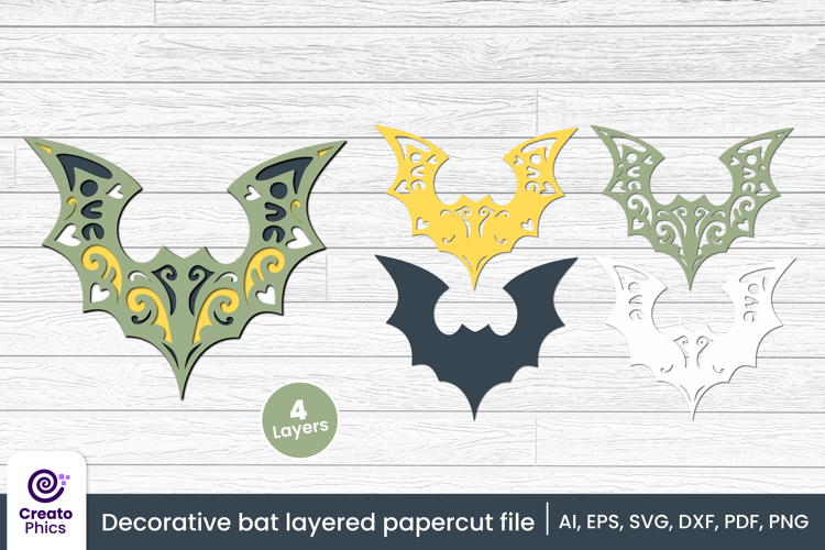 Decorative bat 3d layered papercut, laser cut craft fall SVG