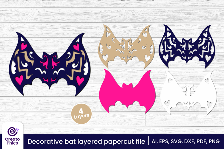Decorative bat 3d layered papercut, laser cut craft fall SVG