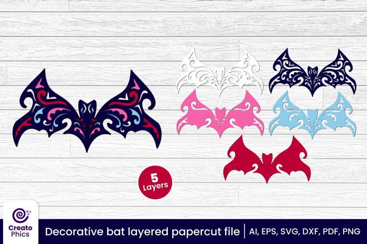 Decorative bat 3d layered papercut, laser cut craft fall SVG