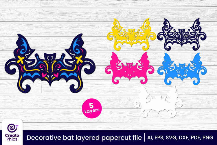 Decorative bat 3d layered papercut, laser cut craft fall SVG