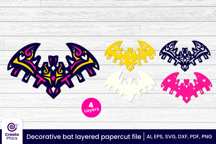 Decorative bat 3d layered papercut, laser cut craft fall SVG
