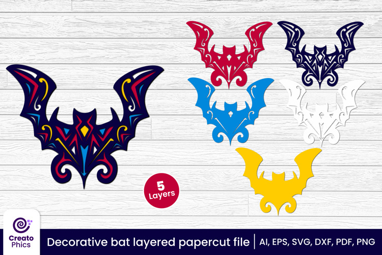 Decorative bat 3d layered papercut, laser cut craft fall SVG