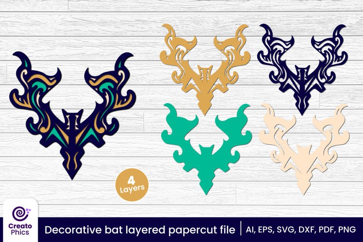 Decorative bat 3d layered papercut, laser cut craft fall SVG
