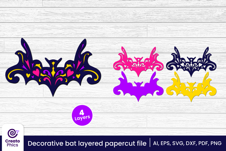 Decorative bat 3d layered papercut, laser cut craft fall SVG