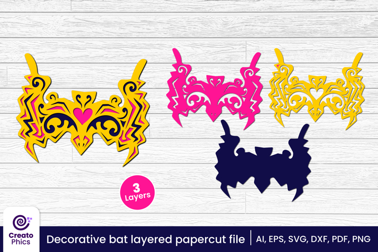 Decorative bat 3d layered papercut, laser cut craft fall SVG