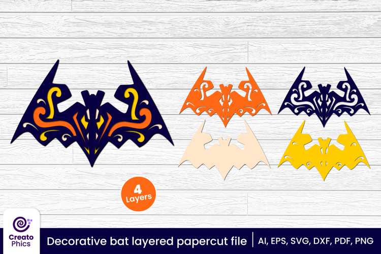 Decorative bat 3d layered papercut, laser cut craft fall SVG
