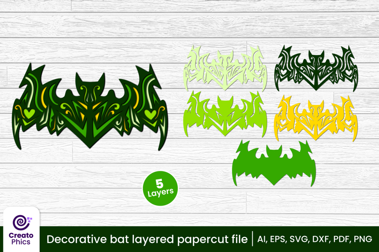 Decorative bat 3d layered papercut, laser cut craft fall SVG
