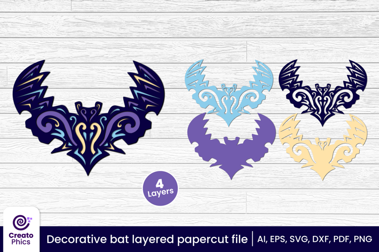 Decorative bat 3d layered papercut, laser cut craft fall SVG