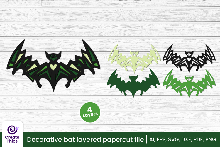 Decorative bat 3d layered papercut, laser cut craft fall SVG