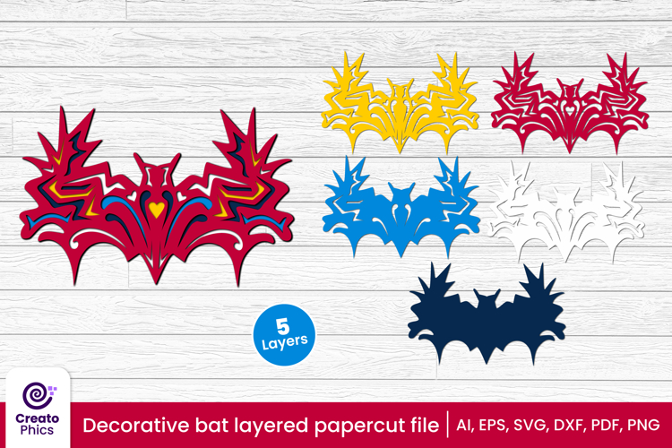 Decorative bat 3d layered papercut, laser cut craft fall SVG