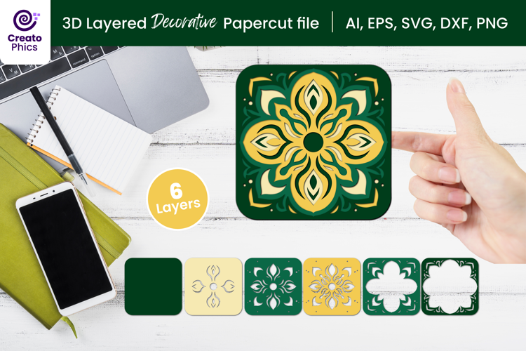 3D layered papercut decorative mandala, floral SVG Cut File