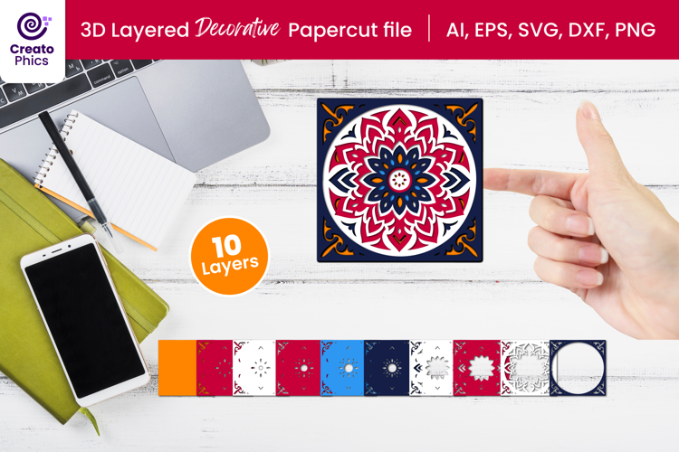 3D layered papercut decorative mandala, floral SVG Cut File