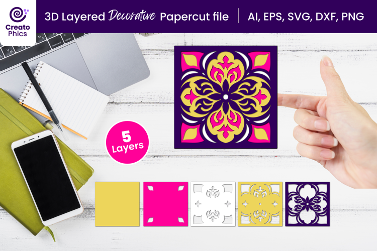 3D layered papercut decorative mandala, floral SVG Cut File