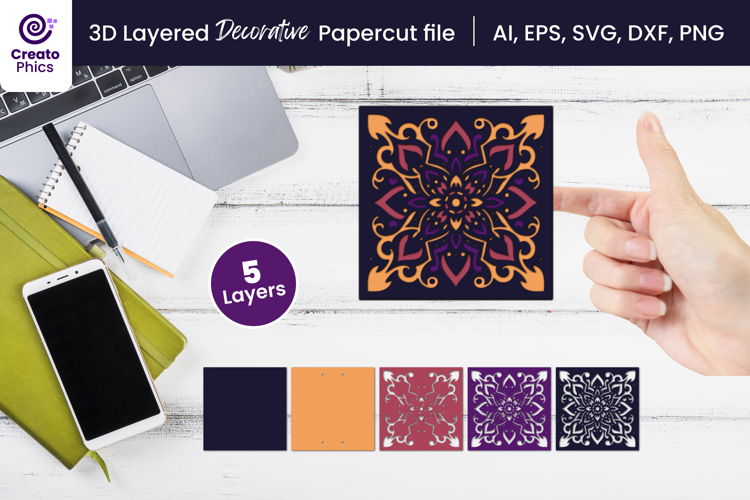 3D layered papercut decorative mandala, floral SVG Cut File