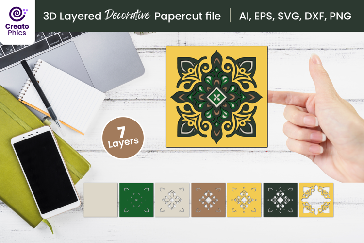 3D layered papercut decorative mandala, floral SVG Cut File