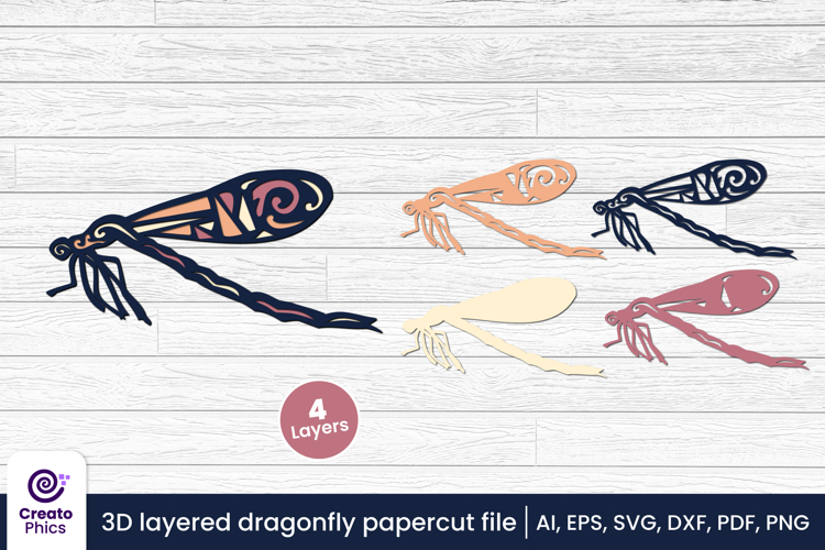 3D layered dragonfly papercut file | laser cutting SVG