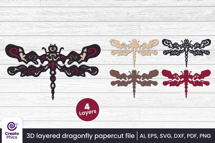 3D layered dragonfly papercut file | laser cutting SVG